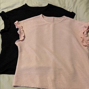 Black and Pink Ruffle Sleeve Tops